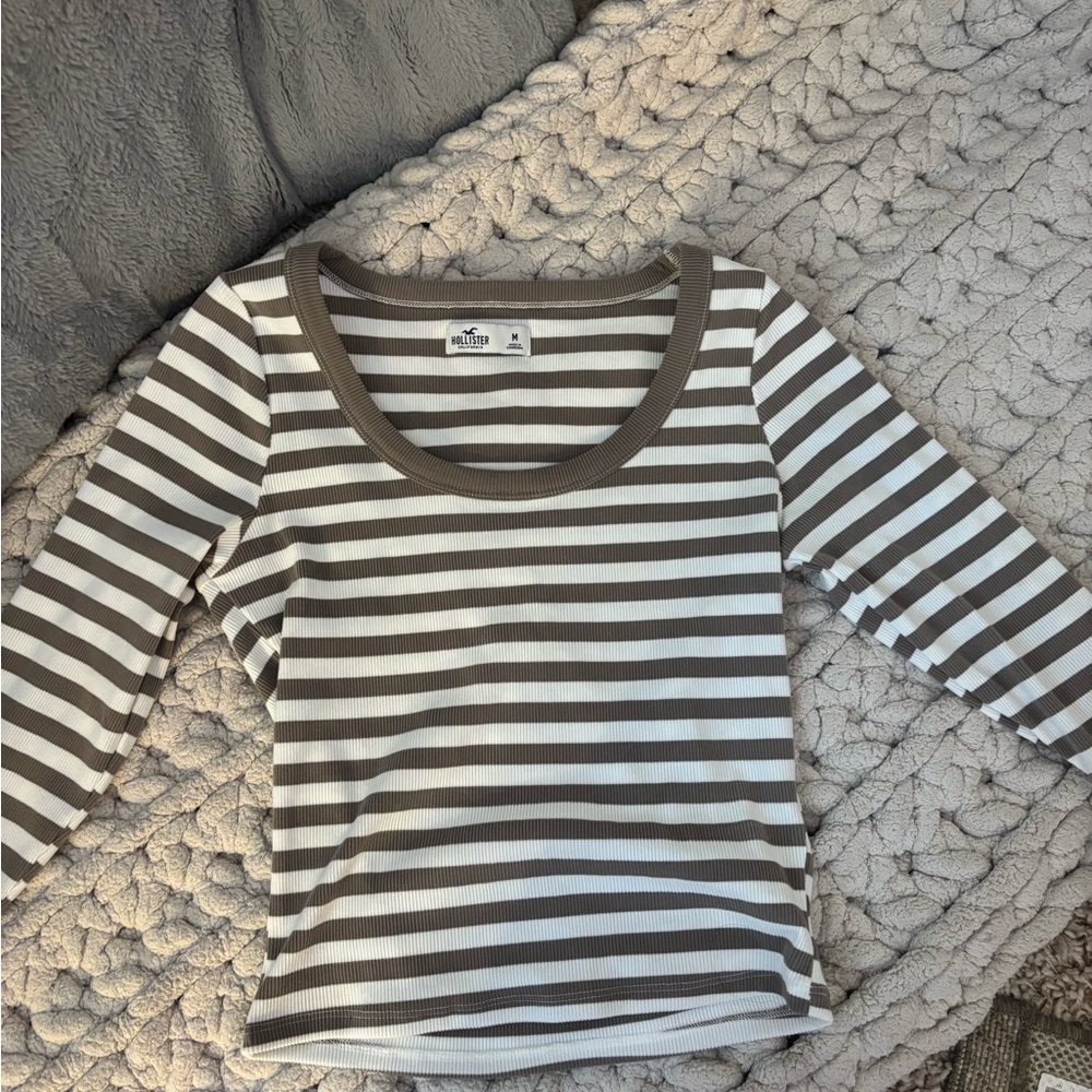 Hollister Brown and White Striped Tee